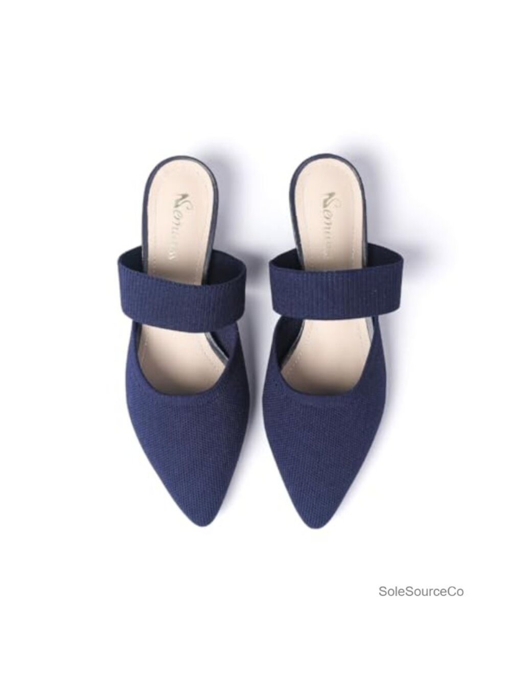 Women's Knit Pointed Toe Mules Chunky Low Heel Slip On Sandals